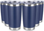 20 oz Tumbler Stainless Steel Tumblers Bulk with Lid Double Wall Insulated Coffee Tumbler Cups for Hot & Cold Drinks Powder Coated Travel Coffee Tumbler Mug Metal (Navy Blue, 6 pack)