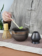 Artcome Luxury Matcha Tea Set – 4-Piece Japanese Matcha Kit with Black Rustic Glazed Bowl & Spout, Bamboo Whisk, Holder, Scoop & Manual – Handcrafted Ceramic Tea Ceremony Set