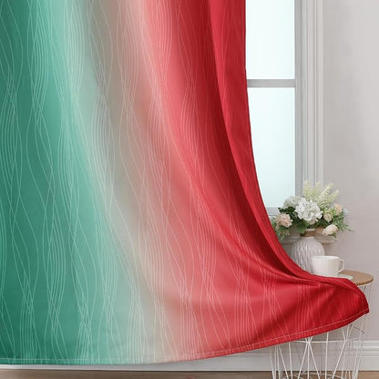 Red and Green Ombre Blackout Curtains 52Wx108L 2 Panels | Ombre Christmas - Image 6