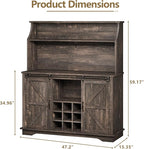 47 Inch Farmhouse Coffee Bar Cabinet with 3-Tier Storage, Kitchen Hutch with 9 Wine Racks & 3 Glass Holders, Coffee Bar with 6 Hooks, Wine Bar Cabinet for Dining Living Room, Rustic Oak