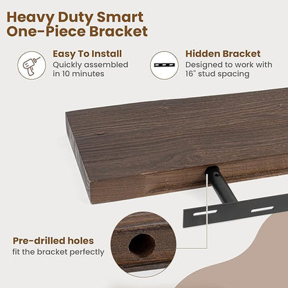 Floating Shelves for Wall Decor, Rustic Solid Elm Wood Live Edge Floating - Image 6