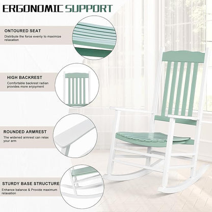 Outvita Outdoor Rocking Chair, Solid Wood High Back Rocker, All Weather Lounge - Image 3