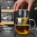 Glass Tea Cup with Infuser and Lid, 17oz/500ml Large Borosilicate Teacup, Clear Mug for Loose Leaf Tea, Blooming Tea, Tea Bags - Perfect Christmas or Birthday Gift for Women