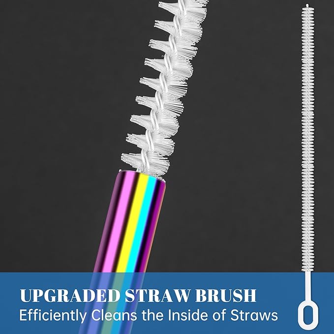 Tomorotec 8PCS Stainless Steel Straws for Stanley Tumbler 40oz, 12" Metal Straws for Stanley Cup with Brush, Reusable Drinking Straws for Smoothies, Milkshakes, Dishwasher Safe & BPA-Free (Iridescent)