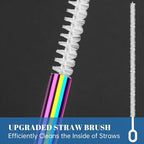 Tomorotec 8PCS Stainless Steel Straws for Stanley Tumbler 40oz, 12" Metal Straws for Stanley Cup with Brush, Reusable Drinking Straws for Smoothies, Milkshakes, Dishwasher Safe & BPA-Free (Iridescent)