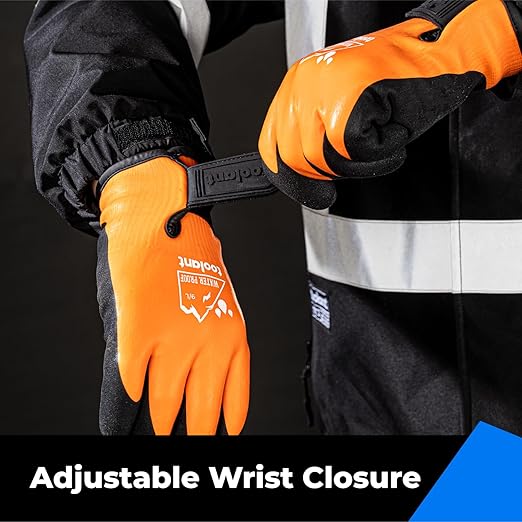 100% Waterproof Gloves for Men and Women, Winter Work Gloves for Cold Weather, Touchsreen, Thermal Insulated Freezer Gloves, With Grip, Orange, Large