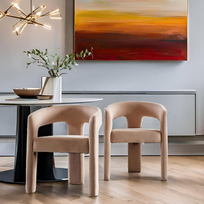 RIVOVA Modern Barrel Dining Chairs Set of 6, Velvet Upholstered Accent Side - Image 3
