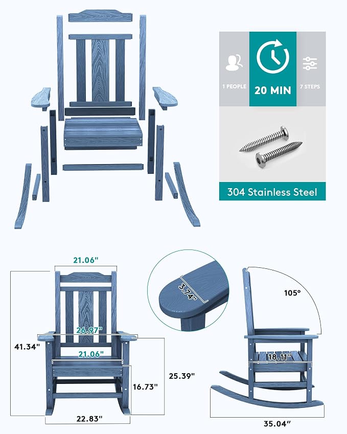 SERWALL Oversized Outdoor Rocking Chair Set of 2, All Weather Patio Rocking - Image 5