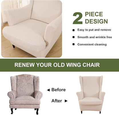 HAOYONG Jacquard Wingback Chair Cover Thickening Armchair Covers 2 Pieces - Image 6