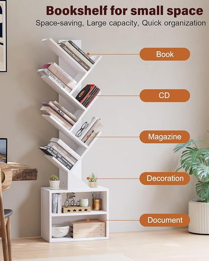 SUNMORY 6 Tier Tree Bookshelf, Tall Bookcase - Image 6