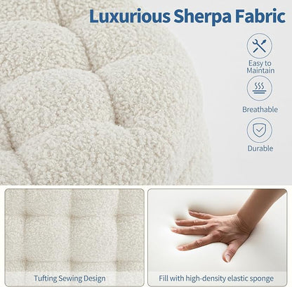 Furniliving Modern Round Storage Ottoman, Button Tufted Ottoman Footstool - Image 7