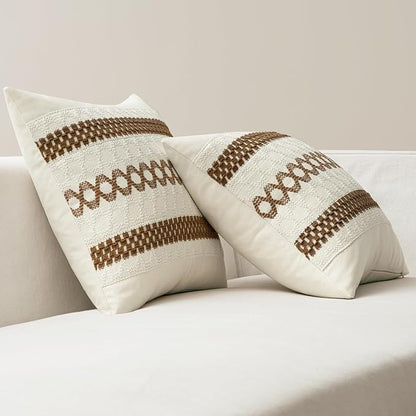 MIULEE Set of 2 Coco Brown Boho Decorative Pillow Covers 18x18 Inch | Farmhouse - Image 6