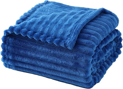 Classic Blue Throw Blanket for Couch Sofa 50"x60" Striped Design | Fleece - Image 5