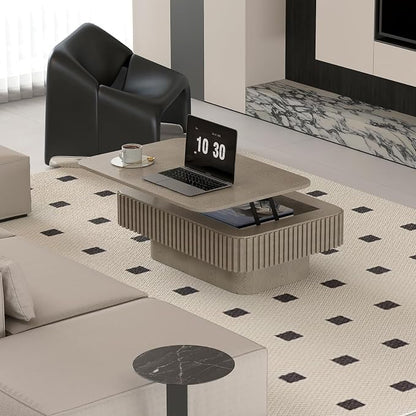 Lift Top Coffee Table for Living Room, Rectangle Handmade Solid Wood Strips - Image 7