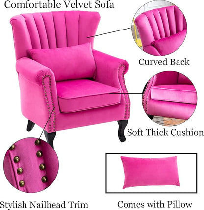Mid Century Accent Chair Modern Tufted Wingback Armchair Club Chair Velvet - Image 7