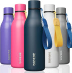 BJPKPK Insulated Water Bottles, 18 oz Stainless Steel Metal Water Bottle with Strap, BPA Free Leak Proof Thermos, Mugs, Flasks, Reusable Water Bottle for Sports & Travel, Navy Blue