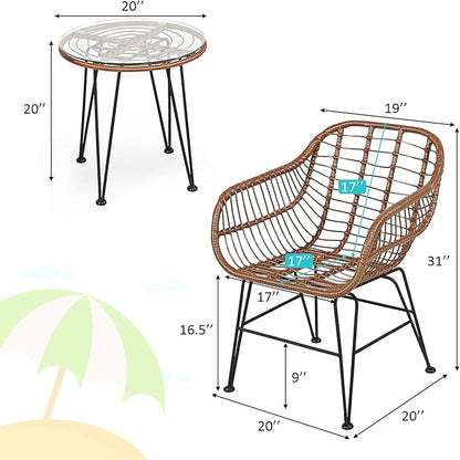 Tangkula 3 Pieces Patio Conversation Bistro Set, Outdoor Wicker Furniture - Image 5
