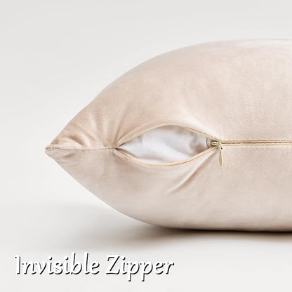 GIGIZAZA Velvet Pillow Covers 18x18 Decorative Pillows Pack of 2 Beige | - Image 4