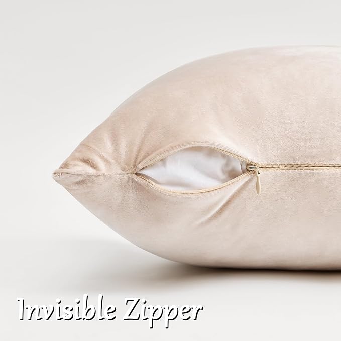 GIGIZAZA Velvet Pillow Covers 20x20 Decorative Pillows Pack of 2 Beige | - Image 4