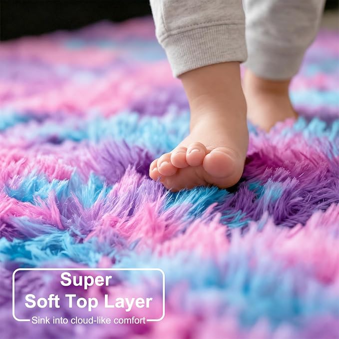 Amdrebio Pink Blue Purple Area Rug 4x6 - Image 4