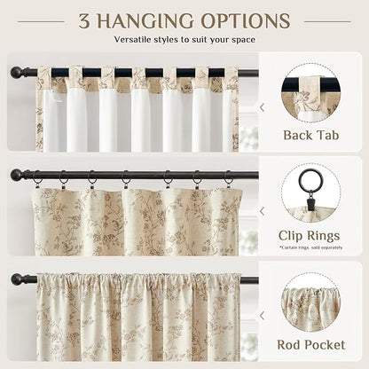 Blackout Vintage Floral Linen Curtains Taupe on Beige 50×90 2 Panels | Elisa - Image 8