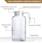 Glass Pitcher with Lid – Set of 2 Glass Water Pitcher 55Oz – Cold Carafe for Ice Tea, Water, Lemonade, Coffee – Elegant and Modern – Practical Spout Pitchers for Drinks