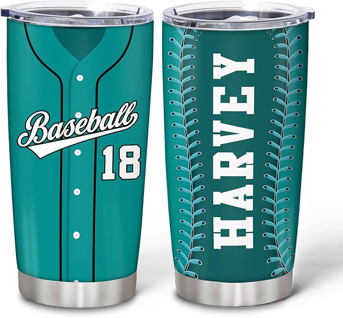 Hyturtle Personalized Baseball Tumbler Baseball Players Design Stainless Steel Double Walled Vacuum Insulated Tumblers 20oz30oz Coffee Travel Mug Cup Christmas Gift For Men Boys Friends Dad Sports Fan