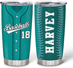 Hyturtle Personalized Baseball Tumbler Baseball Players Design Stainless Steel Double Walled Vacuum Insulated Tumblers 20oz30oz Coffee Travel Mug Cup Christmas Gift For Men Boys Friends Dad Sports Fan
