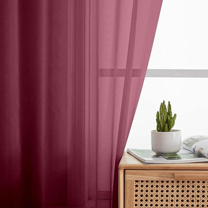 Kitchen Curtains 24 Inch Length Tier 2 Pieces, Burgundy Sheer Curtain Solid - Image 6