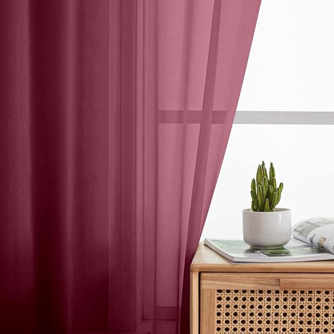 Burgundy Sheer Curtains 84 Inches Long 2 Panels Set - Image 6