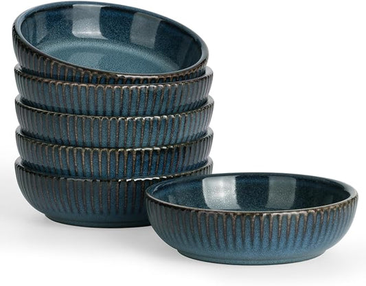 famiware Starlight Soy Sauce Dish Ceramic Dipping Bowls Set of 6, 3 oz Individual Dip Sauce Cups/Bowls/Dishes/Plates, Small Serving Bowl for Side Dishes, Dessert, Ice Cream, Condiment, Starry Blue