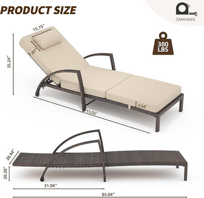 GarveeLife 2-Piece Rattan Patio Folding Chaise Lounge, 5-Position Adjustable - Image 2