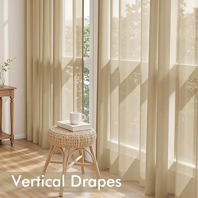 MIULEE Beige Sheer Curtains 90 Inches Long 4 Panels 42 x 90 Inches | Light - Image 5