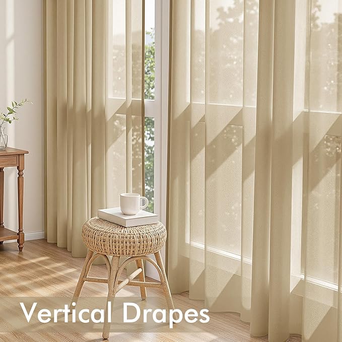 MIULEE Beige Sheer Curtains 84 Inches Long 4 Panels 54 x 84 Inches | Light - Image 5