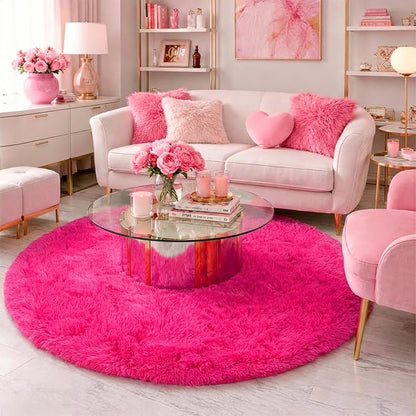 Amdrebio Hot Pink Plush Round Circle Rug 5Ft - Image 3