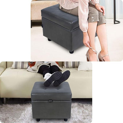 H&B Luxuries Tufted Leather Square Flip Top Storage Ottoman Cube Foot Rest - Image 7