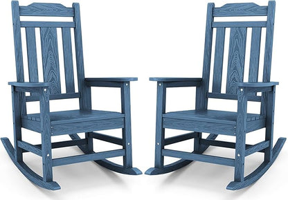 SERWALL Blue Outdoor Rocking Chair Set of 2, All Weather Patio Rocking Chair by SERWALL