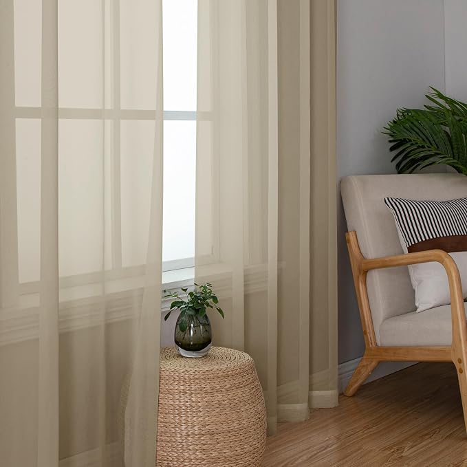 Taupe Sheer Curtains 84 Inches Long 2 Panels, Light Filtering Solid Voile Sheer - Image 3