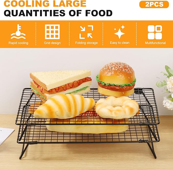 13.4" × 9.4" Stackable Cupcakes Cooling Racks – 2-Pack Nonstick Carbon Steel Baking Racks with Collapsible Legs, Perfect for Cooking, Roasting, Grilling, Drying & Cooling Cookies