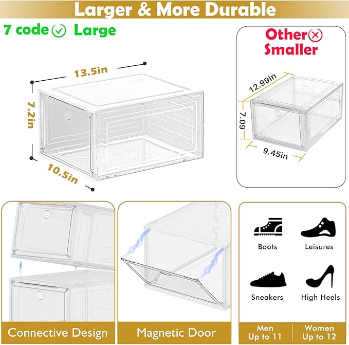 7 code Large Clear Shoe Boxes Organizer【Thicker Material】 Stronger Shoe Box - Image 3