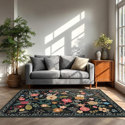 5x7 Area Rug, Floral Rugs for Living Room, Stain-Resistant Washable Bedroom Rug - Image 2