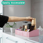 ALELION Pink Coffee Station Organizer for Countertop - 7 Compartments Coffee Bar Accessories and Organizer with Removable Dividers - for Pink Kitchen Coffee Bar Decor