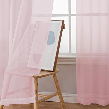 Extra Long Sheer Curtains 96 Inches Long, Rod Pocket Airy Solid Blush Sheer - Image 3