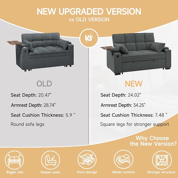 Auvsoce 65" Sleeper Sofa Bed Loveseat, Convertible Couch - Image 6