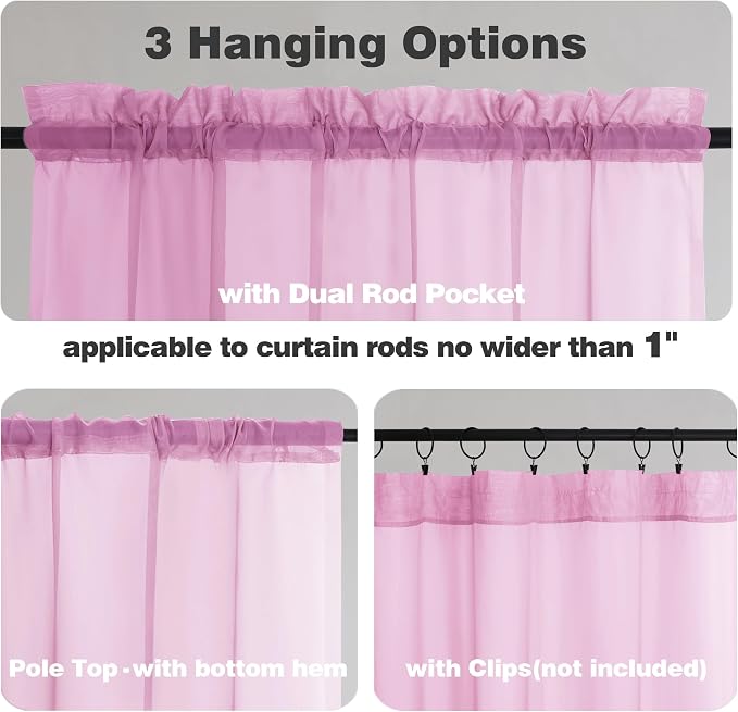 Chyhomenyc Pink Sheer Curtains 96 Inches Long 2 Panels, Light Filtering Pink - Image 5