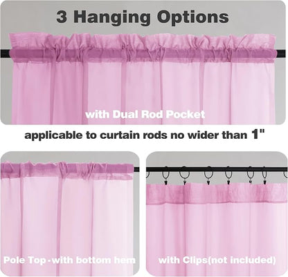 Chyhomenyc Pink Sheer Curtains 96 Inches Long 2 Panels, Light Filtering Pink - Image 5