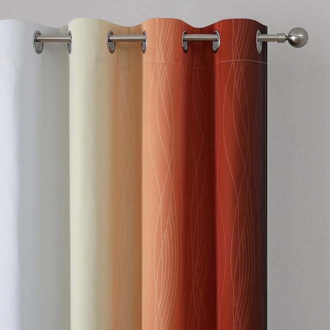 Burnt Orange and Greyish White Ombre Blackout Curtains 52Wx108L Inch Long | - Image 4