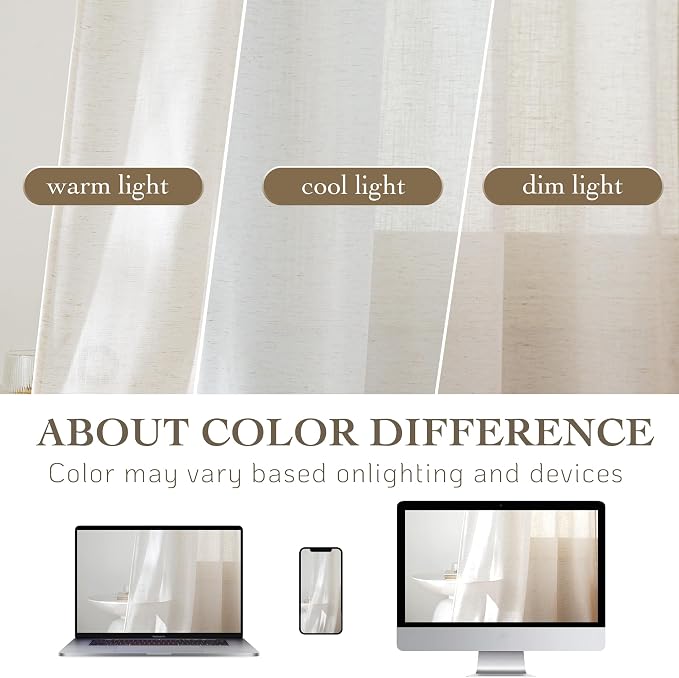 RYB HOME Sheer Curtains 108 inches, Extra Long Floor to Ceiling Curtains | - Image 7