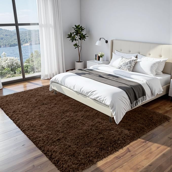 8x10 Fluffy Shag Area Rugs for Living Room Bedroom: Soft Plush Carpet Brown | - Image 2