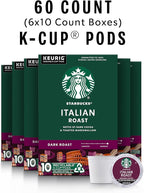 Starbucks K-Cup Coffee Pods, Dark Roast Coffee, Italian Roast for Keurig Brewers, 100% Arabica, 6 boxes (60 pods total)